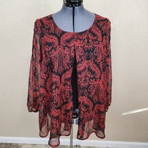 AVENUE Red Black Paisley Metallic Thread Special Occasion Blouse 18/20 (4934)